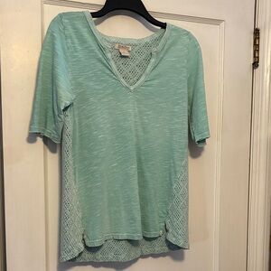Lucky Brand Mint Crochet-Back V-Neck Tee